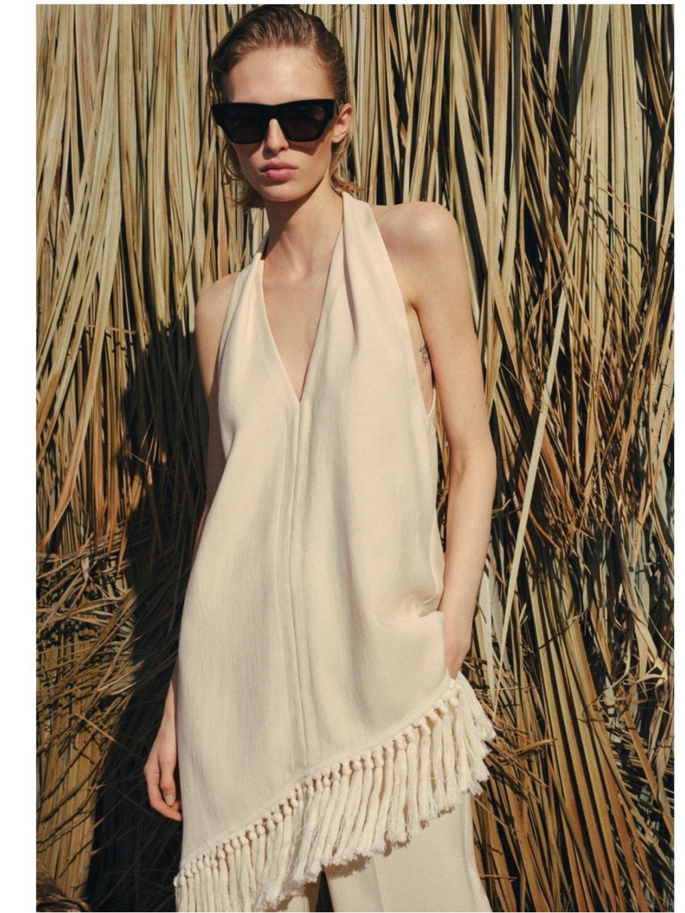 Zara ZW COLLECTION HALTER TOP WITH FRINGING